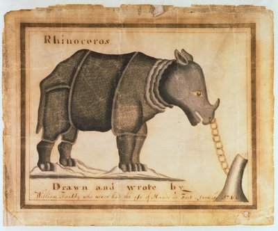 Rhinoceros, Drawn and Wrote by William Twiddy Who Never Had the Use of Hands or Feet, June 1st 1744 by William Twiddy